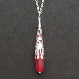Hawaiian Jewelry Sea Glass Necklace, Ruby Red Necklace Long Teardrop Necklace, Unique Beach Jewelry Birthday Gift (July Birthstone Jewelry)