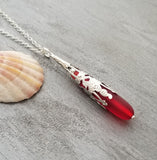 Hawaiian Jewelry Sea Glass Necklace, Ruby Red Necklace Long Teardrop Necklace, Unique Beach Jewelry Birthday Gift (July Birthstone Jewelry)