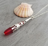 Hawaiian Jewelry Sea Glass Necklace, Ruby Red Necklace Long Teardrop Necklace, Unique Beach Jewelry Birthday Gift (July Birthstone Jewelry)