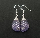 Hawaiian Jewelry Sea Glass Earrings, Top Wire Purple Earrings, Sea Glass Jewelry Beach Jewelry  Birthday Gift  (February Birthstone Jewelry)