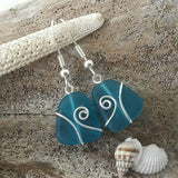 Hawaiian Jewelry Sea Glass Earrings, Wire Wrapped Teal Earrings, Beach Jewelry For Women, Unique Earrings Ocean Sea Glass Jewelry