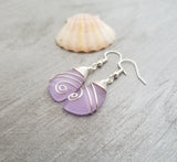 Hawaiian Jewelry Sea Glass Earrings, Top Wire Purple Earrings, Sea Glass Jewelry Beach Jewelry  Birthday Gift  (February Birthstone Jewelry)