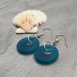 Hawaiian Jewelry Sea Glass Earrings, Circle Minimalist Jewelry Teal Earrings, Beach Sea Glass Birthday Gift