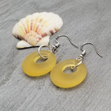 Hawaiian Jewelry Sea Glass Earrings, Circle Minimalist Jewelry Yellow Earrings, Beach Sea Glass Birthday Gift (November Birthstone)