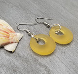 Hawaiian Jewelry Sea Glass Earrings, Circle Minimalist Jewelry Yellow Earrings, Beach Sea Glass Birthday Gift (November Birthstone)