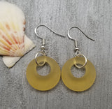 Hawaiian Jewelry Sea Glass Earrings, Circle Minimalist Jewelry Yellow Earrings, Beach Sea Glass Birthday Gift (November Birthstone)