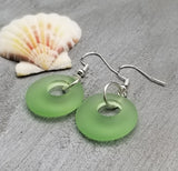 Hawaiian Jewelry Sea Glass Earrings, Circle Minimalist Jewelry Peridot Green Earrings, Beach Sea Glass Birthday Gift (August Birthstone)