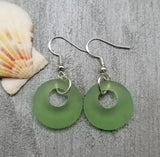 Hawaiian Jewelry Sea Glass Earrings, Circle Minimalist Jewelry Peridot Green Earrings, Beach Sea Glass Birthday Gift (August Birthstone)