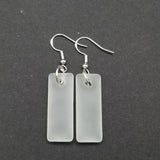 Hawaiian Jewelry Sea Glass Earrings, Rectangle Minimalist Jewelry Crystal Clear Earrings, Sea Glass Birthday Gift (April Birthstone)