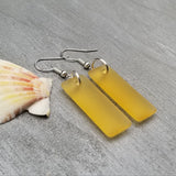 Hawaiian Jewelry Sea Glass Earrings, Rectangle Minimalist Jewelry Yellow Earrings, Sea Glass Birthday Gift (November Birthstone)