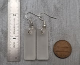 Hawaiian Jewelry Sea Glass Earrings, Rectangle Minimalist Jewelry Crystal Clear Earrings, Sea Glass Birthday Gift (April Birthstone)