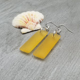 Hawaiian Jewelry Sea Glass Earrings, Rectangle Minimalist Jewelry Yellow Earrings, Sea Glass Birthday Gift (November Birthstone)