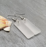 Hawaiian Jewelry Sea Glass Earrings, Rectangle Minimalist Jewelry Crystal Clear Earrings, Sea Glass Birthday Gift (April Birthstone)