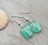 Hawaiian Jewelry Sea Glass Earrings, Wire Aquamarine Earrings,  Beach Jewelry Sea Glass Jewelry Unique Earrings (March Birthstone Jewelry)