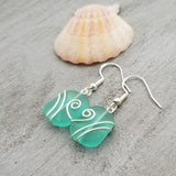 Hawaiian Jewelry Sea Glass Earrings, Wire Aquamarine Earrings,  Beach Jewelry Sea Glass Jewelry Unique Earrings (March Birthstone Jewelry)