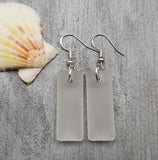 Hawaiian Jewelry Sea Glass Earrings, Rectangle Minimalist Jewelry Crystal Clear Earrings, Sea Glass Birthday Gift (April Birthstone)