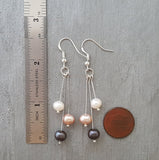 Handmade in Hawaii, Triple Color Natural Pearl earrings, "June Birthstone",   FREE gift wrap