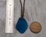 Hawaiian Sea Glass Necklace, Small Puff Teal Necklace Leather Cord Necklace Unisex Beach Jewelry Gift For Him For Her, FREE Gift Wrap