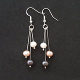 Handmade in Hawaii, Triple Color Natural Pearl earrings, "June Birthstone",   FREE gift wrap