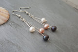 Handmade in Hawaii, Triple Color Natural Pearl earrings, "June Birthstone",   FREE gift wrap