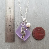 Hawaiian Sea Glass Necklace, "Magical Color Changing" Purple Necklace Pearl Seahorse Necklace Sea Glass Birthday Gift (February Birthstone)