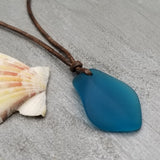 Hawaiian Sea Glass Necklace, Small Puff Teal Necklace Leather Cord Necklace Unisex Beach Jewelry Gift For Him For Her, FREE Gift Wrap