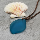 Hawaiian Sea Glass Necklace, Small Puff Teal Necklace Leather Cord Necklace Unisex Beach Jewelry Gift For Him For Her, FREE Gift Wrap