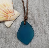 Hawaiian Sea Glass Necklace, Small Puff Teal Necklace Leather Cord Necklace Unisex Beach Jewelry Gift For Him For Her, FREE Gift Wrap