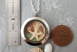 Hawaii Memory Locket, natural sea glass, Beach Sand, a Starfish, an Auger Shell and a Button shell, stainless steel locket, FREE Gift Wrap