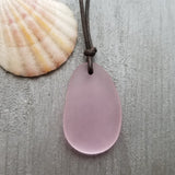 Hawaiian Jewelry Sea Glass Necklace, Pink Necklace Leather Cord Necklace, Unisex Sea Glass Jewelry Birthday Gift(October Birthstone Jewelry)