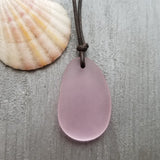 Hawaiian Jewelry Sea Glass Necklace, Pink Necklace Leather Cord Necklace, Unisex Sea Glass Jewelry Birthday Gift(October Birthstone Jewelry)