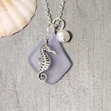 Hawaiian Sea Glass Necklace, "Magical Color Changing" Purple Necklace Pearl Seahorse Necklace Sea Glass Birthday Gift (February Birthstone)