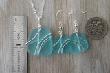 Made in Hawaii, Wire wrapped Turquoise Bay blue sea glass necklace + earrings jewelry set,   Beach jewelry gift.