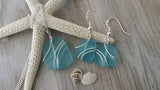 Made in Hawaii, Wire wrapped Turquoise Bay blue sea glass necklace + earrings jewelry set,   Beach jewelry gift.