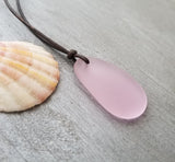 Hawaiian Jewelry Sea Glass Necklace, Pink Necklace Leather Cord Necklace, Unisex Sea Glass Jewelry Birthday Gift(October Birthstone Jewelry)