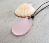 Hawaiian Jewelry Sea Glass Necklace, Pink Necklace Leather Cord Necklace, Unisex Sea Glass Jewelry Birthday Gift(October Birthstone Jewelry)