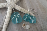 Made in Hawaii, Wire wrapped Turquoise Bay blue sea glass necklace + earrings jewelry set,   Beach jewelry gift.