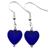 Handmade in Hawaii, Small "Twin Hearts" Cobalt sea glass earrings,  Light Weight Earrings, "September Birthstone", Hawaii Gift Wrapped