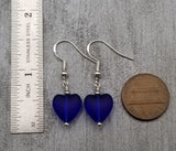 Handmade in Hawaii, Small "Twin Hearts" Cobalt sea glass earrings,  Light Weight Earrings, "September Birthstone", Hawaii Gift Wrapped