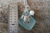 Hawaiian Jewelry Sea Glass Necklace, Seafoam Necklace, Pearl Turtle Necklace, Beach Jewelry Handmade Necklace Sea Glass Jewelry For Women