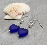 Handmade in Hawaii, Small "Twin Hearts" Cobalt sea glass earrings,  Light Weight Earrings, "September Birthstone", Hawaii Gift Wrapped