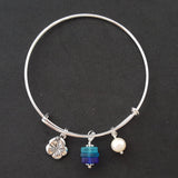 Handmade in Hawaii, "Blue Hawaii" sea glass bracelet, Hibiscus charm,  Sea glass jewelry, Mother's Day Gifts,Hawaiian jewelry.