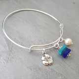 Handmade in Hawaii, "Blue Hawaii" sea glass bracelet, Hibiscus charm,  Sea glass jewelry, Mother's Day Gifts,Hawaiian jewelry.