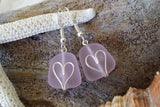 Handmade in Hawaii, Wire wrapped heart pink sea glass earrings, gift box.beach jewelry, Gifts for her.