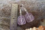Handmade in Hawaii, Wire wrapped heart pink sea glass earrings, gift box.beach jewelry, Gifts for her.