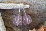Handmade in Hawaii, Wire wrapped heart pink sea glass earrings, gift box.beach jewelry, Gifts for her.