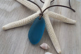 Hawaiian Jewelry Sea Glass Necklace, Leather Cord Teal Chunky Sea Glass  Necklace Unique Unisex Sea Glass Jewelry Gift For Him or Her