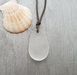 Hawaiian Jewelry Sea Glass Necklace, Crystal Leather Cord Necklace Sea Glass Jewelry Unisex Beach Jewelry (April Birthstone Jewelry)