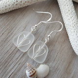 Made in Hawaii, Wire wrapped heart Crystal sea glass earrings,    gift box.beach jewelry,