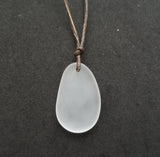 Hawaiian Jewelry Sea Glass Necklace, Crystal Leather Cord Necklace Sea Glass Jewelry Unisex Beach Jewelry (April Birthstone Jewelry)